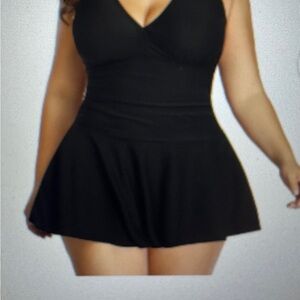 Black V-Neck Swimdress with bottoms